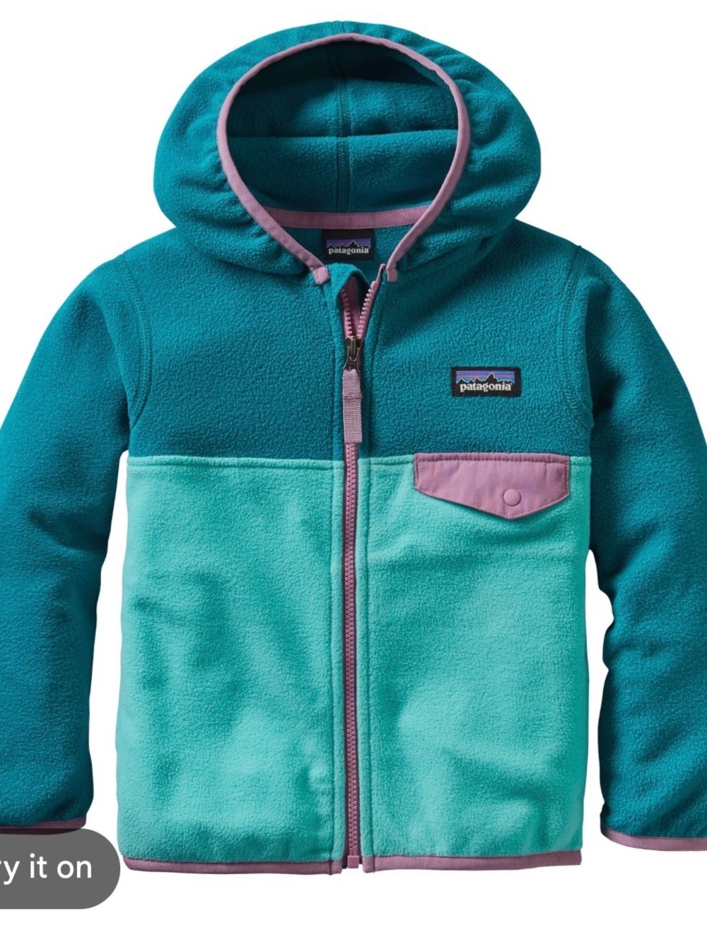 Patagonia Kids Hooded Fleece Jacket - Teal, Light Blue & Pink Trim